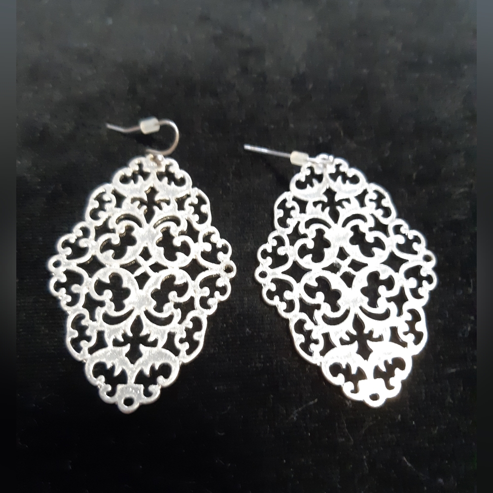 Silver Lace Statement Earrings